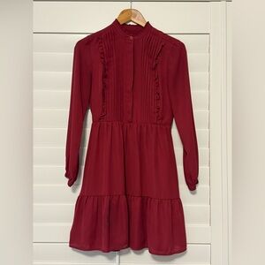 Elegant Dark Red Long Sleeve Dress
